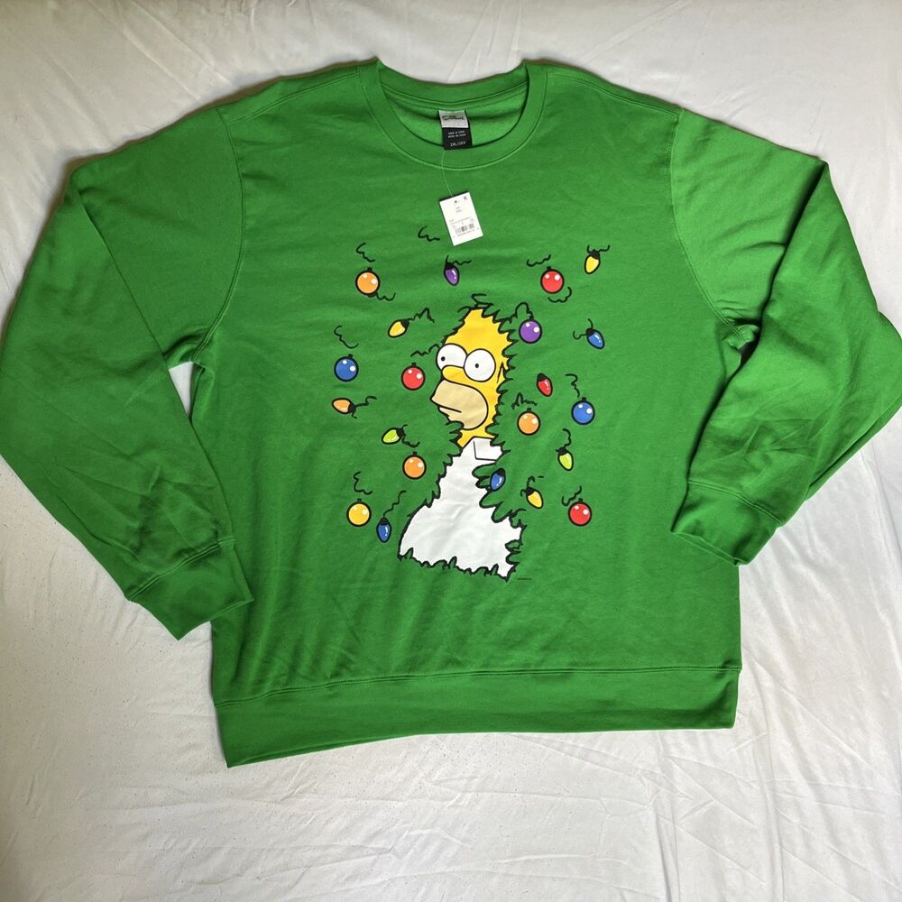NEW The Simpsons Homer Hedge Bush Christmas Sweatshirt Long Sleeve Green 2XL